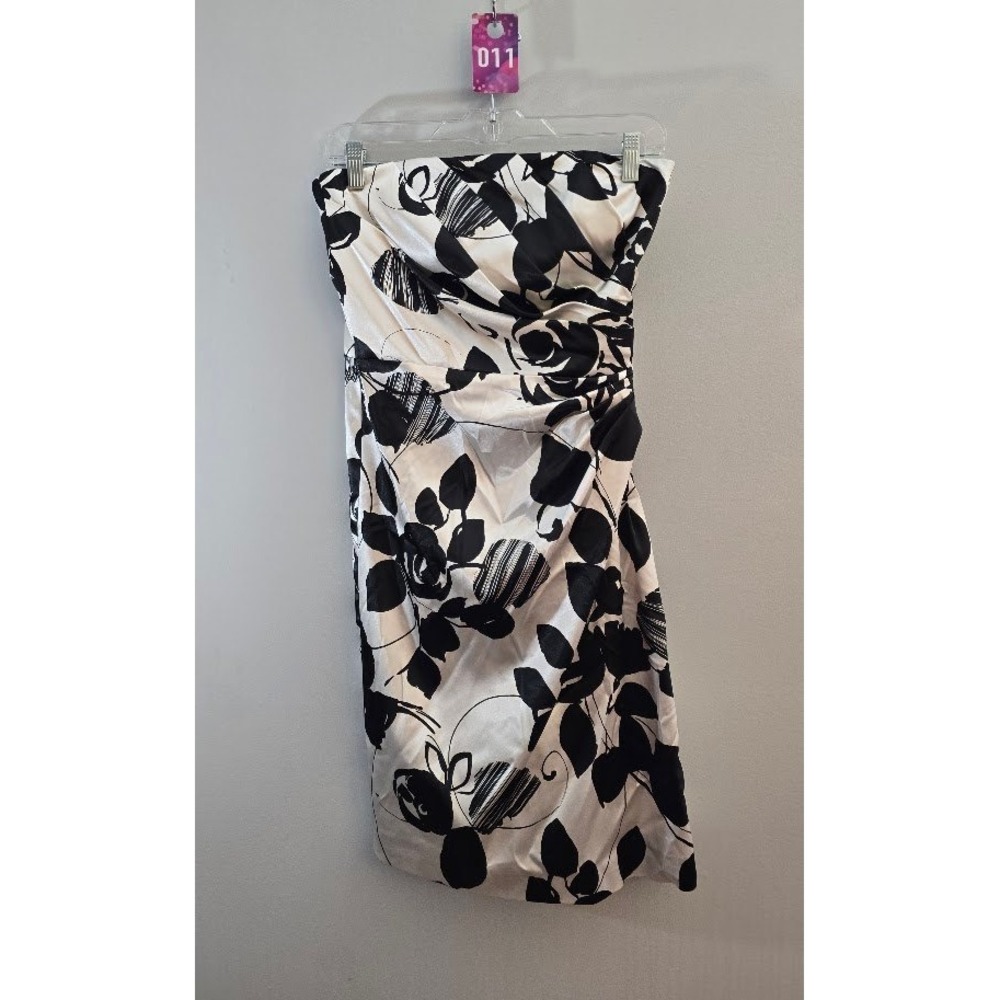 White House Black Market Womens Dress Black White Floral Strapless Cocktail Sz 0